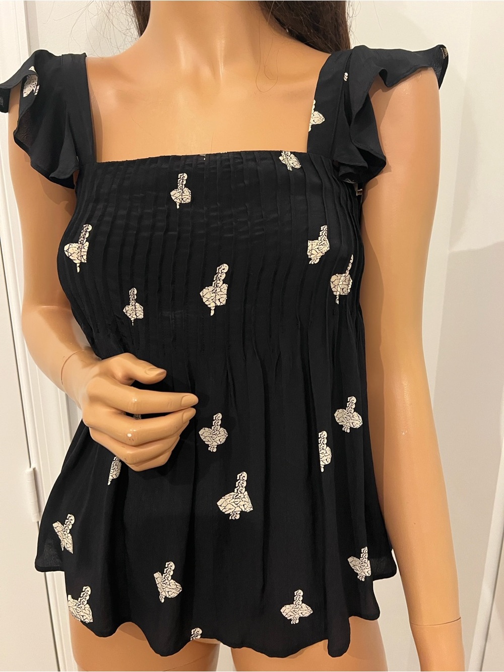 Zadig & Voltaire Black Top with White Floral Embroidery